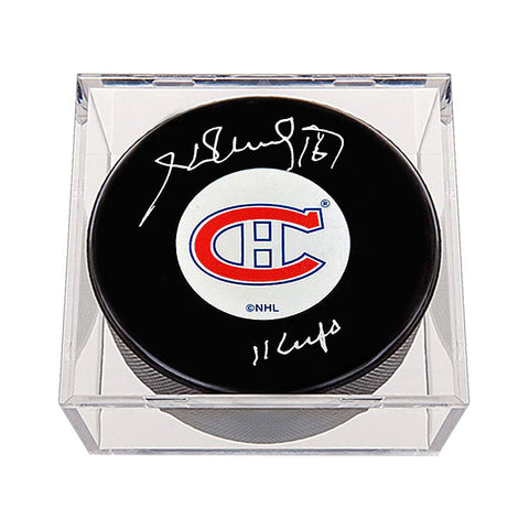 Henri Richard Signed Montreal Canadiens Puck with 11 Cups Note